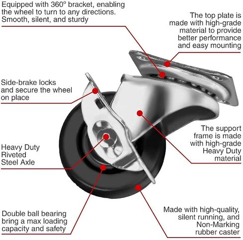 12 Pack 2" Swivel Caster Wheels Rubber Base with Top Plate & Bearing Heavy Duty in Kuwait