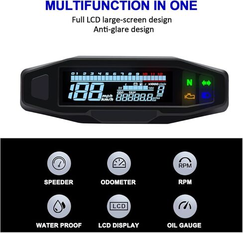 KAOLALI عداد السرعة الرقمي RPM عداد سرعة الدراجة النارية مقياس سرعة الدوران دراجة نارية LCD عداد سرعة الدوران الرقمي العالمي الرقمي للدراجات النارية متر المكربن ​​عداد المسافات متر in Saudi Arabia