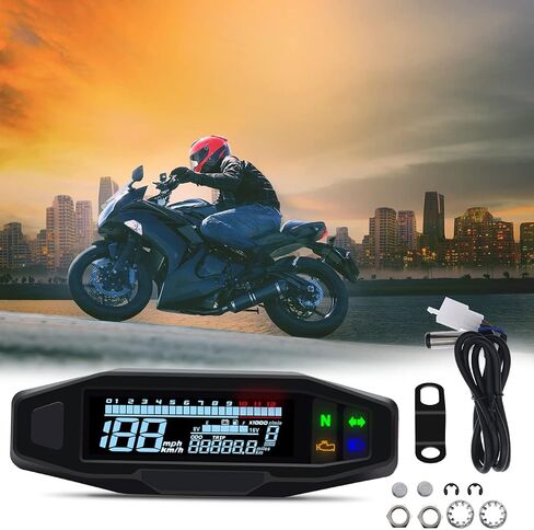 KAOLALI عداد السرعة الرقمي RPM عداد سرعة الدراجة النارية مقياس سرعة الدوران دراجة نارية LCD عداد سرعة الدوران الرقمي العالمي الرقمي للدراجات النارية متر المكربن ​​عداد المسافات متر in Saudi Arabia