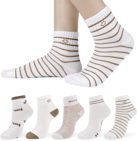 Women's Cute Crew Socks Cartoon Embroidered Smile Casual Cotton Fun Novelty Socks 5/10 Pairs in Saudi Arabia