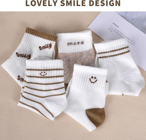 Women's Cute Crew Socks Cartoon Embroidered Smile Casual Cotton Fun Novelty Socks 5/10 Pairs in Saudi Arabia