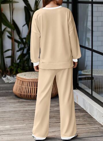 Aleumdr Women's 2 Piece Outfits Lounge Set Long Sleeve Pullover Top with Wide Leg Pants Tracksuit Matching Set 2024 in Kuwait