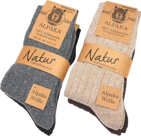 BRUBAKER 4 Pairs Alpaca Wool Socks - Fine Knit Socks for Women and Men - Unisex All Year Socks Thin Knit in Saudi Arabia