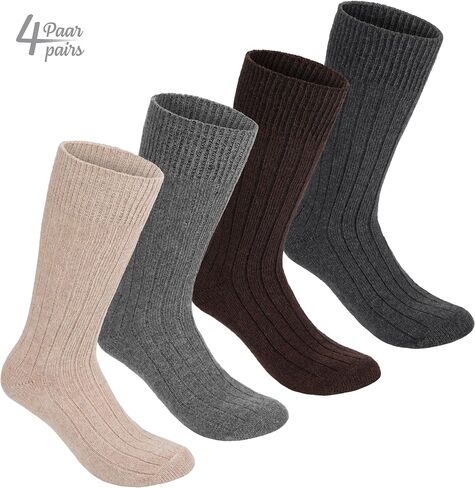 BRUBAKER 4 Pairs Alpaca Wool Socks - Fine Knit Socks for Women and Men - Unisex All Year Socks Thin Knit in Saudi Arabia