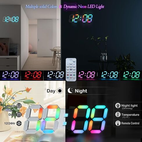 ساعة حائط رقمية LED ثلاثية الأبعاد من KOSUMOSU، 9.7 بوصة، ساعة طاولة/مكتب كبيرة الحجم مع جهاز تحكم عن بعد درجة حرارة 12/24 ساعة (ضوء أبيض) in Kuwait