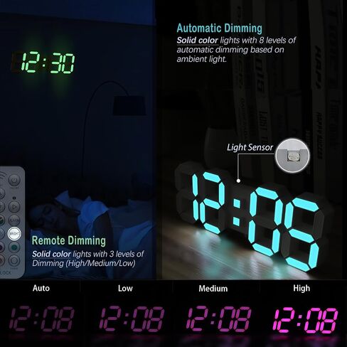 ساعة حائط رقمية LED ثلاثية الأبعاد من KOSUMOSU، 9.7 بوصة، ساعة طاولة/مكتب كبيرة الحجم مع جهاز تحكم عن بعد درجة حرارة 12/24 ساعة (ضوء أبيض) in Kuwait