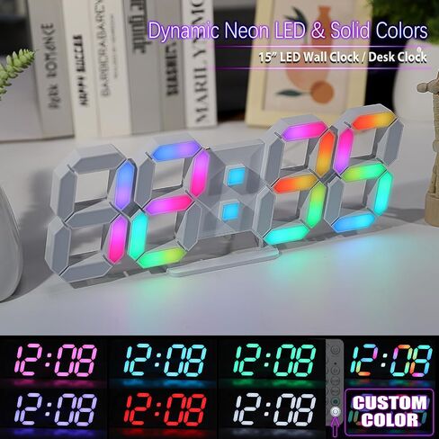 ساعة حائط رقمية LED ثلاثية الأبعاد من KOSUMOSU، 9.7 بوصة، ساعة طاولة/مكتب كبيرة الحجم مع جهاز تحكم عن بعد درجة حرارة 12/24 ساعة (ضوء أبيض) in Kuwait