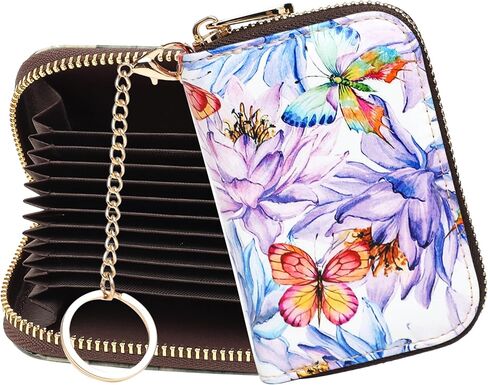 RFID Credit Card Holder Wallets for Women Leather Zipper Card Case for Ladies Keychain Wallet red fox in Kuwait