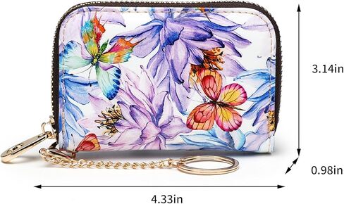 RFID Credit Card Holder Wallets for Women Leather Zipper Card Case for Ladies Keychain Wallet red fox in Kuwait