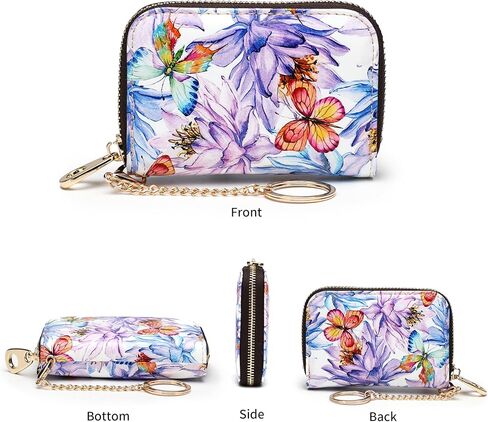 RFID Credit Card Holder Wallets for Women Leather Zipper Card Case for Ladies Keychain Wallet red fox in Kuwait