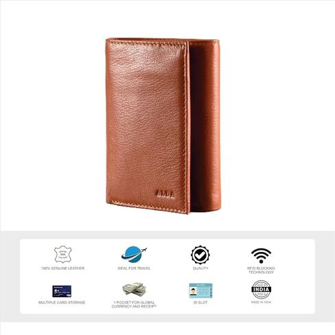 Alba Classic Trifold Nappa Leather Wallet For Men II Handmade II Minimalist II RFID Protected (Tan) in Saudi Arabia