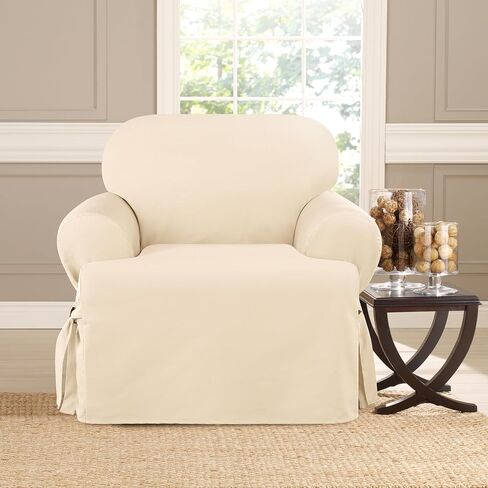 SureFit Heavyweight Cotton Duck Chair Slipcovers, Heavyweight Cotton Chair Cover, One Piece Design, Armchair Cover with Seat Elastic and Adjustable Corner Ties, Khaki in Kuwait