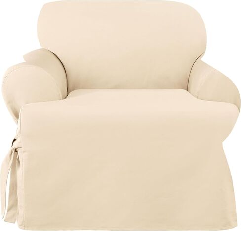SureFit Heavyweight Cotton Duck Chair Slipcovers, Heavyweight Cotton Chair Cover, One Piece Design, Armchair Cover with Seat Elastic and Adjustable Corner Ties, Khaki in Kuwait