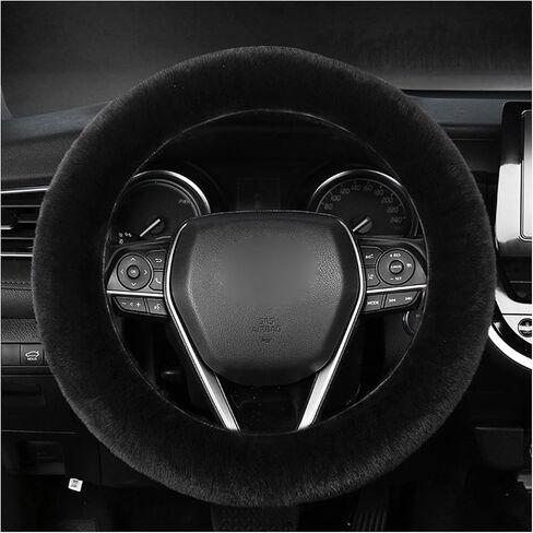 Fuzzy Car Steering Wheel Cover, Fluffy Soft Fur Wheel Protector for Warm Winter, 15'' Anti-Slip Steering Wheel Covers, Universal Vehicle Interior Accessories for Men Women (Black) in Kuwait