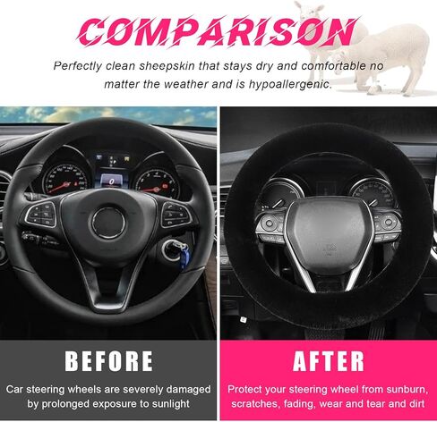 Fuzzy Car Steering Wheel Cover, Fluffy Soft Fur Wheel Protector for Warm Winter, 15'' Anti-Slip Steering Wheel Covers, Universal Vehicle Interior Accessories for Men Women (Black) in Kuwait