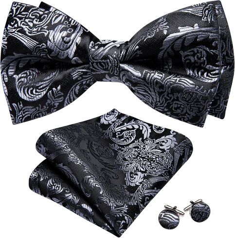 Barry.Wang Bow Ties for Men Paisley Floral Pre-tie Tuxedo Bowtie Set with Handkerchief Cufflinks Wedding Party in Saudi Arabia