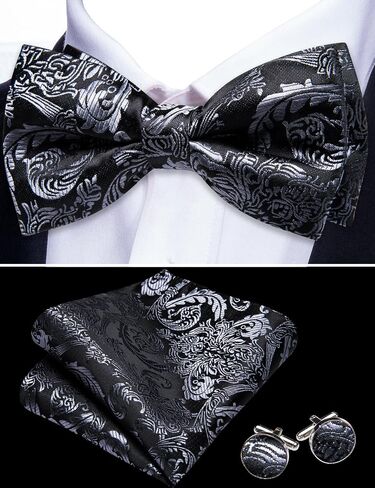 Barry.Wang Bow Ties for Men Paisley Floral Pre-tie Tuxedo Bowtie Set with Handkerchief Cufflinks Wedding Party in Saudi Arabia