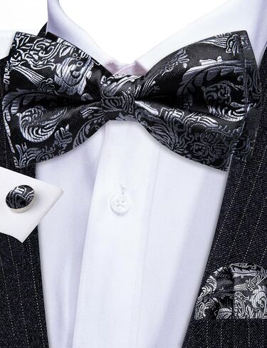 Barry.Wang Bow Ties for Men Paisley Floral Pre-tie Tuxedo Bowtie Set with Handkerchief Cufflinks Wedding Party in Saudi Arabia