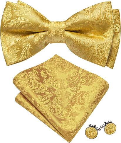 Barry.Wang Bow Ties for Men Paisley Floral Pre-tie Tuxedo Bowtie Set with Handkerchief Cufflinks Wedding Party in Saudi Arabia