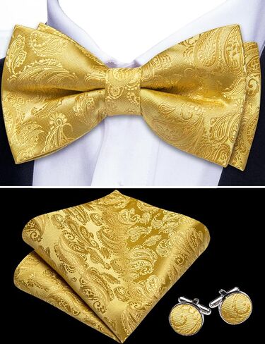 Barry.Wang Bow Ties for Men Paisley Floral Pre-tie Tuxedo Bowtie Set with Handkerchief Cufflinks Wedding Party in Saudi Arabia