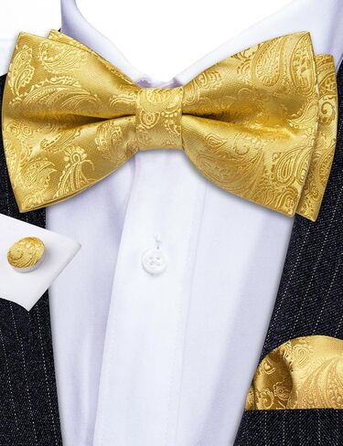 Barry.Wang Bow Ties for Men Paisley Floral Pre-tie Tuxedo Bowtie Set with Handkerchief Cufflinks Wedding Party in Saudi Arabia