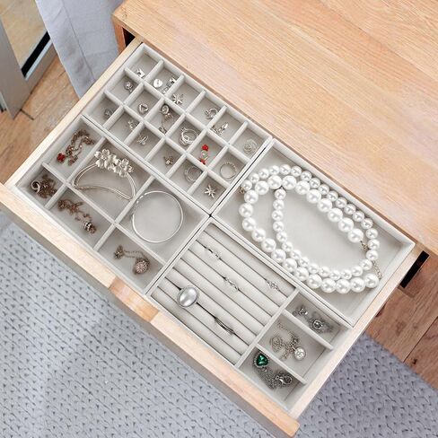 8PCS Stackable Jewelry Organizer Trays, Velvet Jewelry Tray Jewelry Organizer for Drawer, Jewelry Drawer Organizer Inserts for Earring Necklace Bracelet Ring (Gray) in Saudi Arabia