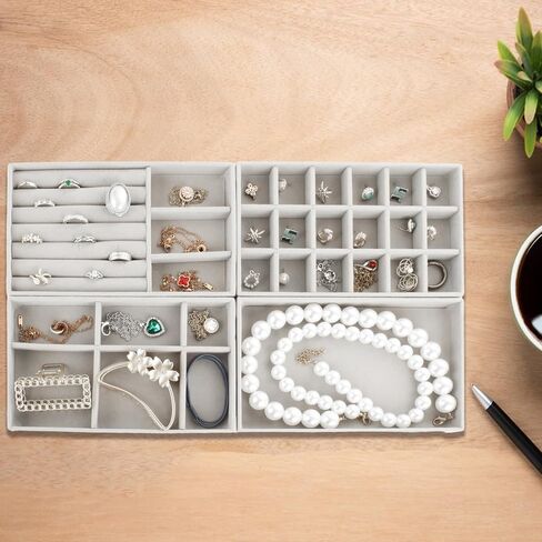 8PCS Stackable Jewelry Organizer Trays, Velvet Jewelry Tray Jewelry Organizer for Drawer, Jewelry Drawer Organizer Inserts for Earring Necklace Bracelet Ring (Gray) in Saudi Arabia