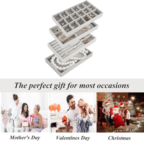 8PCS Stackable Jewelry Organizer Trays, Velvet Jewelry Tray Jewelry Organizer for Drawer, Jewelry Drawer Organizer Inserts for Earring Necklace Bracelet Ring (Gray) in Saudi Arabia