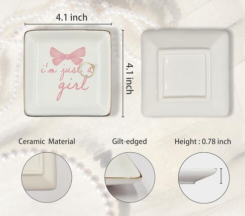 Just A Girl Ceramic Jewelry Tray Dish, Coquette Pink Bow Jewelry Plate Ring Trinket Dish, Girly Preppy Trendy Gifts for Girl Women Bestie Teens, Friendship Gifts for Best Friends 427 in Saudi Arabia