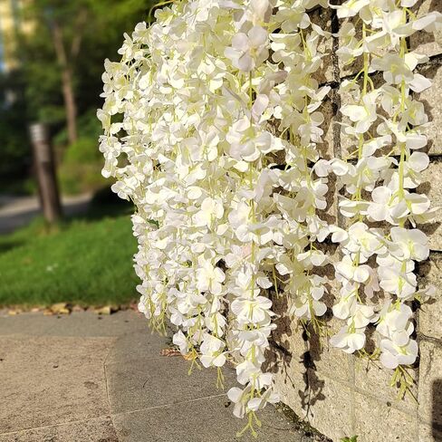 24 Pack Artificial Fake Wisteria Vine Ratta (3.75 Feet) Hanging Garland Silk Flowers String Home Party Wedding Decor (White) in Saudi Arabia