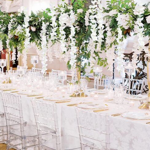 24 Pack Artificial Fake Wisteria Vine Ratta (3.75 Feet) Hanging Garland Silk Flowers String Home Party Wedding Decor (White) in Saudi Arabia