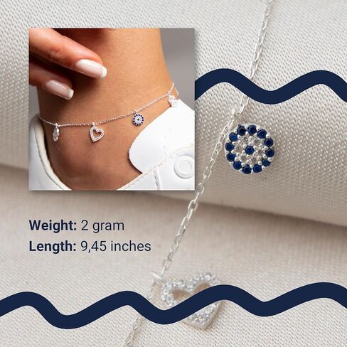 925 Sterling Silver Anklet for Women | Cubic Zirconia Ankle Bracelet | 9.8 Inch Chain Jewelry | Gift for Your Love in Saudi Arabia