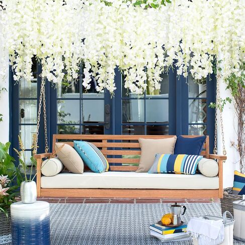 24 Pack Artificial Fake Wisteria Vine Ratta (3.75 Feet) Hanging Garland Silk Flowers String Home Party Wedding Decor (White) in Saudi Arabia