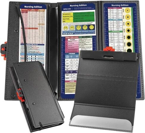 Upgraded Nursing Clipboard Portability Nursing Clipboard Foldable with Quick Access Medical References & Nursing Cheat Sheet Notepad for Nurses and Doctors (Black) in Saudi Arabia