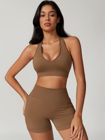 ABOCIW Womens Seamless Workout Sets V Neck Sports Bra Scrunch Butt High Waist Biker Shorts 2 Piece Gym Yoga Outfits in Saudi Arabia