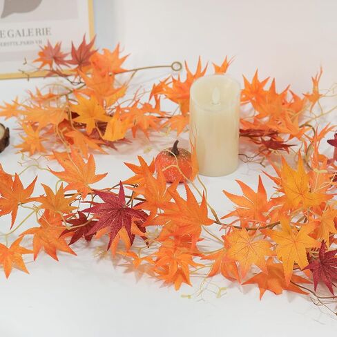 أوراق القيقب الاصطناعية فاينز جارلاند 2 قطعة 5.7 قدم كرمة حريرية وهمية الخريف القيقب جارلاند الخريف يترك النباتات الخضراء المعلقة ديكور للمنزل الخارجي والداخلي ومدفأة عيد الشكر (بورجوندي) in Kuwait