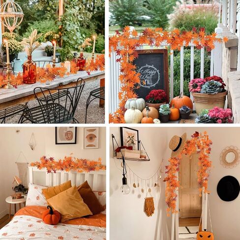 أوراق القيقب الاصطناعية فاينز جارلاند 2 قطعة 5.7 قدم كرمة حريرية وهمية الخريف القيقب جارلاند الخريف يترك النباتات الخضراء المعلقة ديكور للمنزل الخارجي والداخلي ومدفأة عيد الشكر (بورجوندي) in Kuwait