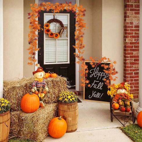 أوراق القيقب الاصطناعية فاينز جارلاند 2 قطعة 5.7 قدم كرمة حريرية وهمية الخريف القيقب جارلاند الخريف يترك النباتات الخضراء المعلقة ديكور للمنزل الخارجي والداخلي ومدفأة عيد الشكر (بورجوندي) in Kuwait