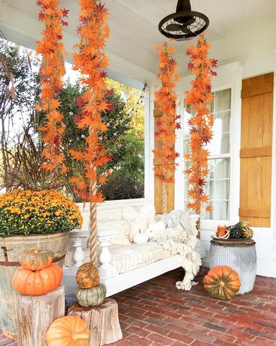 أوراق القيقب الاصطناعية فاينز جارلاند 2 قطعة 5.7 قدم كرمة حريرية وهمية الخريف القيقب جارلاند الخريف يترك النباتات الخضراء المعلقة ديكور للمنزل الخارجي والداخلي ومدفأة عيد الشكر (بورجوندي) in Kuwait