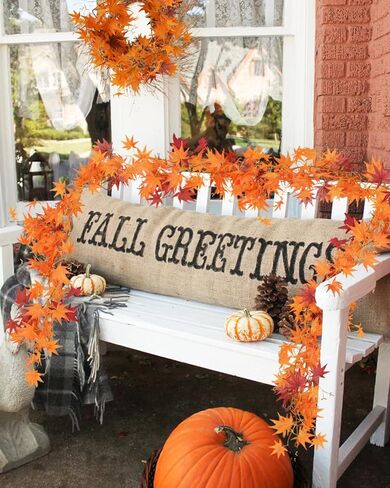 أوراق القيقب الاصطناعية فاينز جارلاند 2 قطعة 5.7 قدم كرمة حريرية وهمية الخريف القيقب جارلاند الخريف يترك النباتات الخضراء المعلقة ديكور للمنزل الخارجي والداخلي ومدفأة عيد الشكر (بورجوندي) in Kuwait