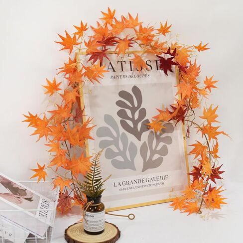 أوراق القيقب الاصطناعية فاينز جارلاند 2 قطعة 5.7 قدم كرمة حريرية وهمية الخريف القيقب جارلاند الخريف يترك النباتات الخضراء المعلقة ديكور للمنزل الخارجي والداخلي ومدفأة عيد الشكر (بورجوندي) in Kuwait