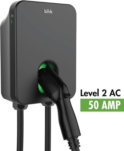 Blink Charging HQ 200 شاحن منزلي للسيارة الكهربائية (EV) NEMA 14-50 Plugin Level 2 (240 فولت) 50 أمبير مزود بتقنية Wi-Fi داخلي/خارجي مع كابل شحن بطول 23 قدم in Saudi Arabia