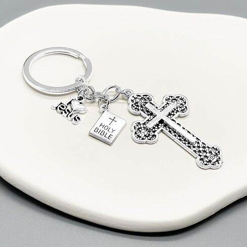 40PCS Cross Key Chains Jesus Cross Book Holy Bible Pendants Keyrings Religious Door Car Key Holders Jesus Key Rings Religious Favors for Christians Easter Prayer Gifts in Saudi Arabia