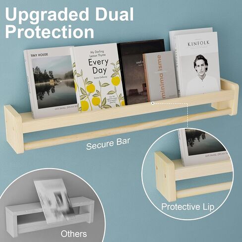 Nursery Floating Shelves with Hanging Rod, 33 Inch Kid's Bookshelves Set of 2, Wall Mounted Baby Clothes Organizer, Kitchen Spice Rack, Picture Ledge Shelf, Unfinished in Saudi Arabia