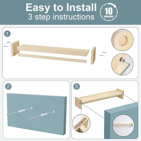 Nursery Floating Shelves with Hanging Rod, 33 Inch Kid's Bookshelves Set of 2, Wall Mounted Baby Clothes Organizer, Kitchen Spice Rack, Picture Ledge Shelf, Unfinished in Saudi Arabia