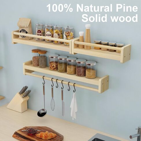 Nursery Floating Shelves with Hanging Rod, 33 Inch Kid's Bookshelves Set of 2, Wall Mounted Baby Clothes Organizer, Kitchen Spice Rack, Picture Ledge Shelf, Unfinished in Saudi Arabia