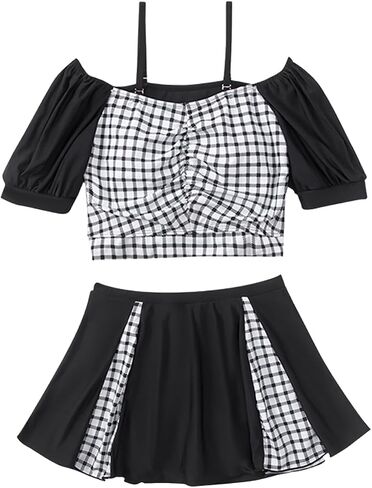 Girls' Bikini Sets 2 Piece Swimsuits Check Print Ruffled Bathing Suit Kids Swimwear Beach Shorts in Saudi Arabia