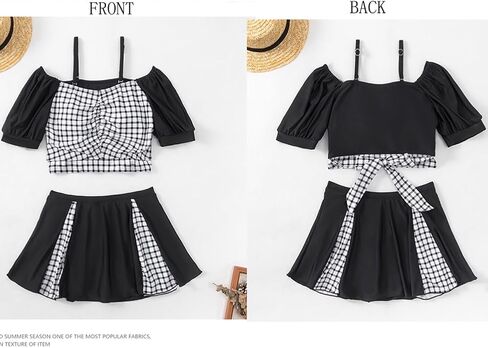 Girls' Bikini Sets 2 Piece Swimsuits Check Print Ruffled Bathing Suit Kids Swimwear Beach Shorts in Saudi Arabia