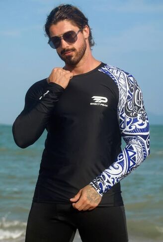 Men's UPF 50+ Long Sleeve Rashguard Shirt Sun Protection Beach Swim Shirt Quick Dry Surfing Shirt in Saudi Arabia