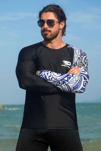 Men's UPF 50+ Long Sleeve Rashguard Shirt Sun Protection Beach Swim Shirt Quick Dry Surfing Shirt in Saudi Arabia